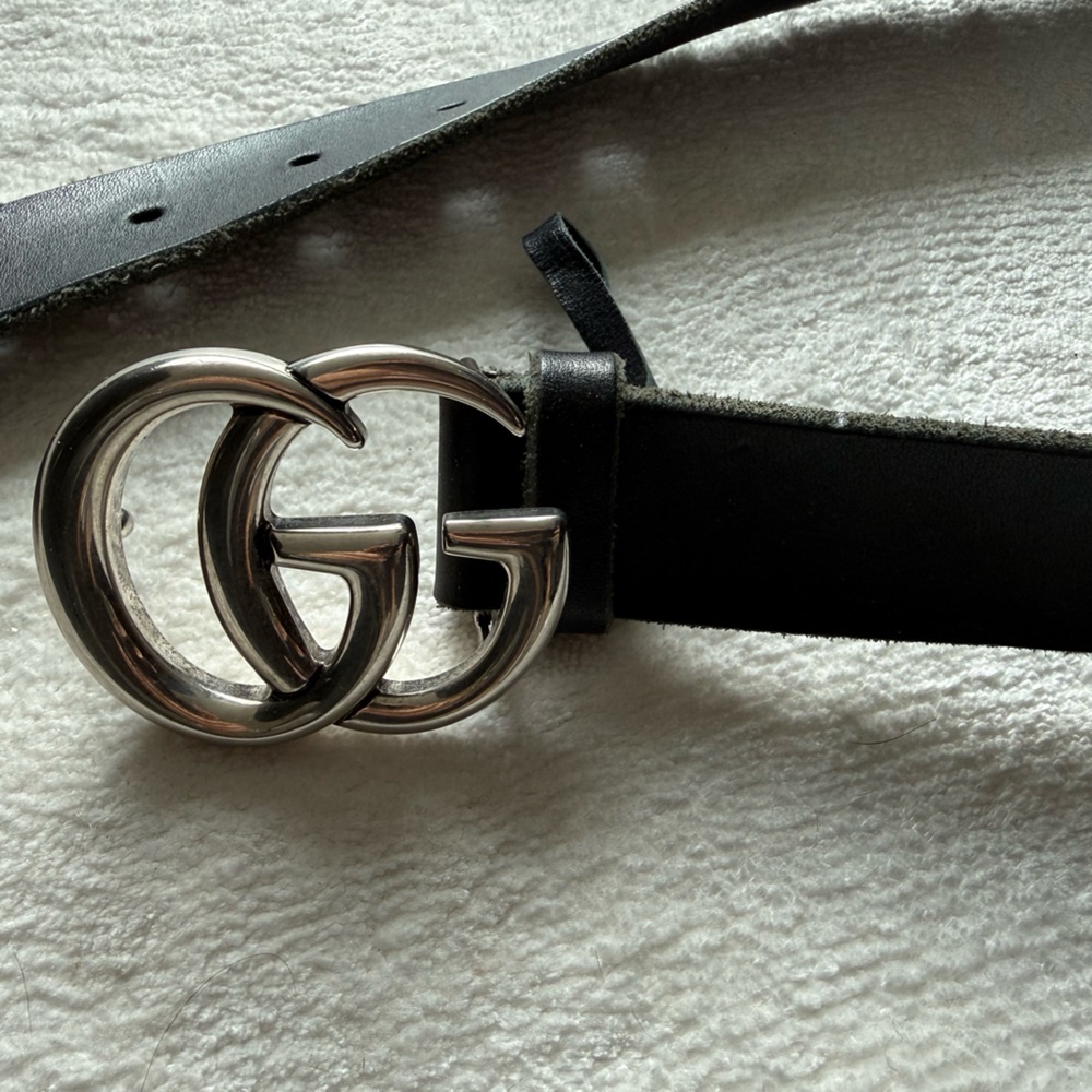 Gucci Black Leather Women’s Belt - Marmont Silver Belt 75 - Picture 2 of 4